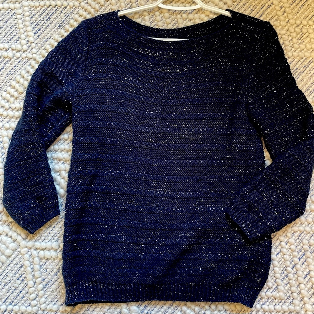 Dark blue and gold sweater, 7/8ths sleeve with wide neck